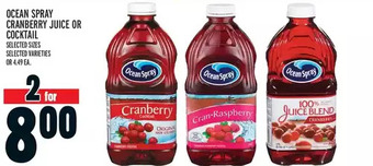 Metro Ocean spray cranberry juice or cocktail offer