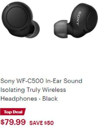 Best Buy Sony WF-C500 In-Ear Sound Isolating Truly Wireless Headphones - Black offer