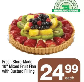 Highland Farms Fresh store-made 10" mixed fruit flan with custard filling offer