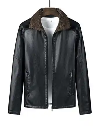SheIn Men borg collar pu leather coat offer