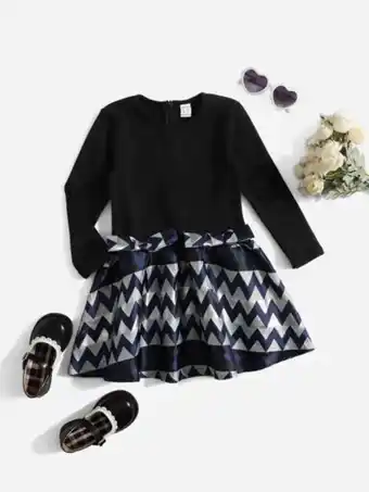 SheIn Shein toddler girls chevron print bow front dress offer