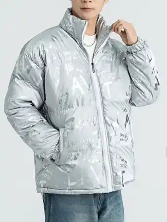 SheIn Men letter zip up puffer coat offer