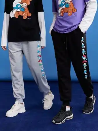 SheIn Romwe x the smurfs unisex 1pc cartoon print sweatpants offer