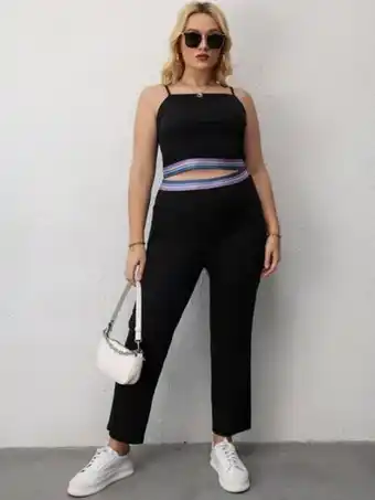 SheIn Plus contrast striped tape crop cami top & pants offer