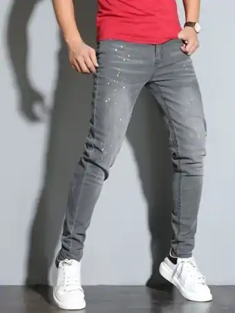 SheIn Men splatter print washed tapered jeans offer