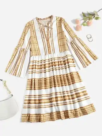 SheIn Geo & striped print frill tie front flounce sleeve dress offer