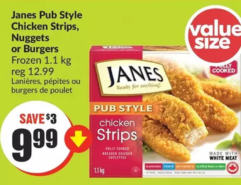 FreshCo Janes pub style chicken strips, nuggets or burgers offer