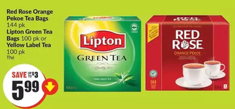 FreshCo Red rose orange pekoe tea bags | lipton green tea bags or yellow label tea offer