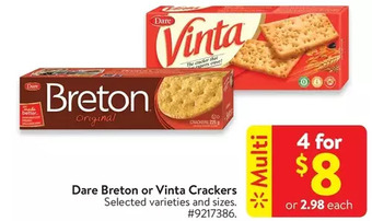 Walmart Dare breton or vinta crackers offer