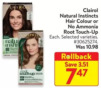 Walmart Clairol natural instincts hair colour or no ammonia root touch-up offer