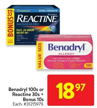 Walmart Benadryl or reactine offer