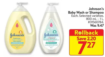 Walmart Johnson's baby wash or shampoo offer