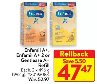 Walmart Enfamil a+, enfamil a+ 2 or gentlease a+ refill offer