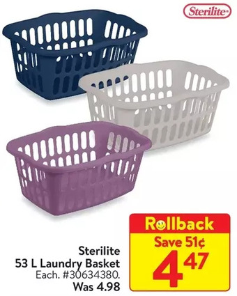 Walmart Sterilite 53 l laundry basket offer