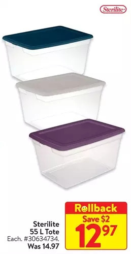Walmart Sterilite 55 l tote offer