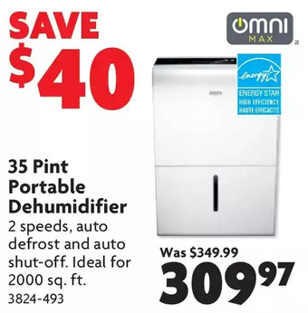 Home Hardware 35 pint portable dehumidifier offer
