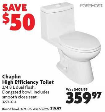 Home Hardware Chaplin high efficiency toilet: round bowl | elongated bowl offer