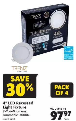 Home Hardware 4" led recessed light fixture offer