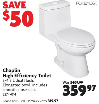 Home Hardware Chaplin high efficiency toilet: round bowl | elongated bowl offer