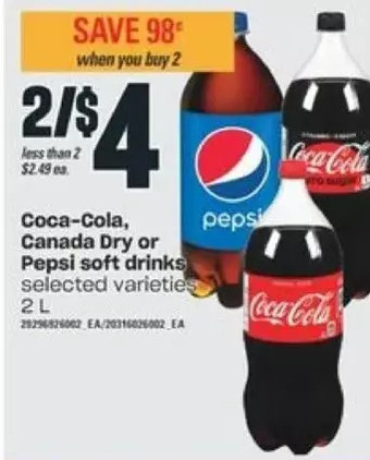 Valu-mart Coca-cola, canada dry or pepsi soft drinks offer