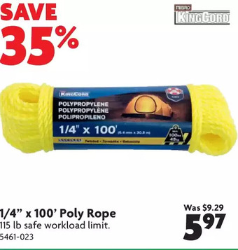 Home Hardware 1/4" x 100' poly rope offer