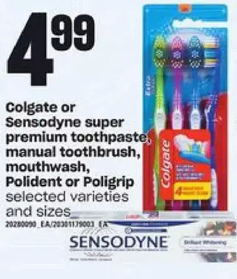 Loblaws Colgate or sensodyne super premium toothpaste, manual toothbrush, mouthwash, polident or poligrip offer