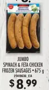 Loblaws Jumbo spinach & feta chicken frozen sausages offer