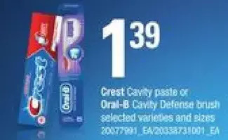Loblaws Crest cavity paste or oral-b cavity defense brush offer