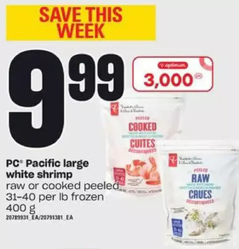 Loblaws Pc pacific large white shrimp offer