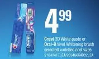 Loblaws Crest 3d white paste or oral-b vivid whitening brush offer