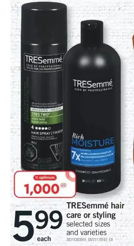Fortinos Tresemmé hair care or styling offer