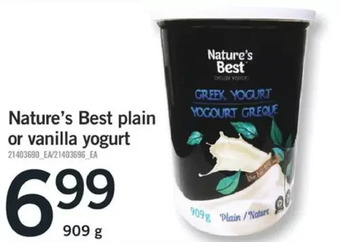 Fortinos Nature's best plain or vanilla yogurt offer