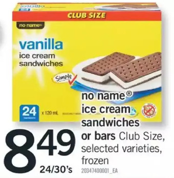 Fortinos No name ice cream sandwiches or bars offer