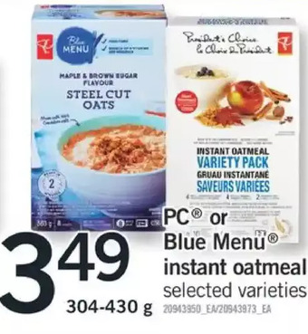 Fortinos Pc or blue menu instant oatmeal offer