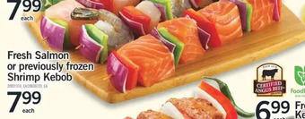 Fortinos Fresh salmon or previously frozen shrimp kebob offer
