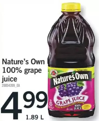 Fortinos Nature's own 100% grape juice offer