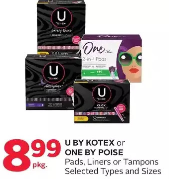 Rexall U by kotex or one by poise pads, liners or tampons offer