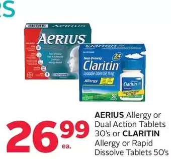 Rexall Aerius allergy or dual action tablets or claritin allergy or rapid dissolve tablets offer