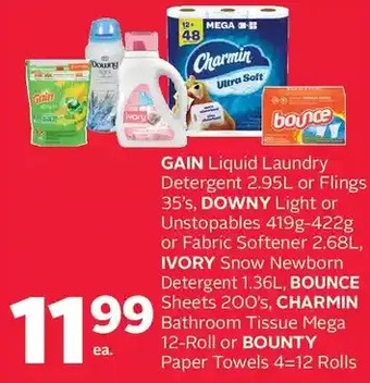 Rexall Gain liquid laundry detergent or flings, downy light or unstopables or fabric softener, ivory snow newborn detergent, bounce offer