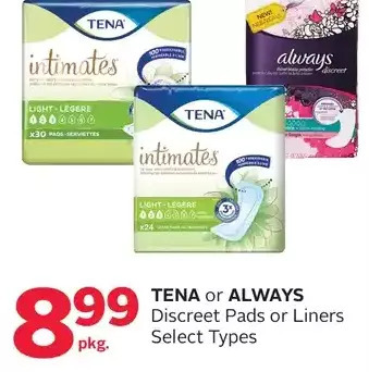 Rexall Tena or always discreet pads or liners offer