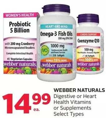 Rexall Webber naturals digestive or heart health vitamins or supplements offer