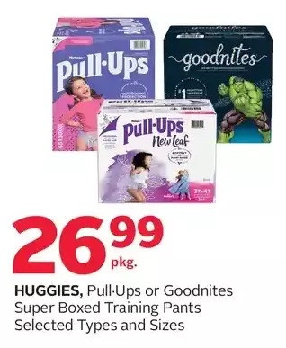 Rexall Huggies, pull-ups or goodnites super boxed training pants offer
