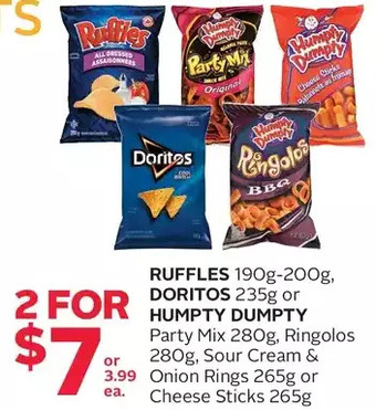Rexall Ruffles, doritos or humpty dumpty party mix, ringolos, sour cream & onion rings or cheese sticks offer