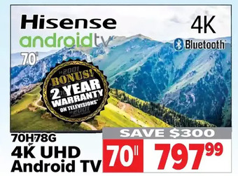 2001 Audio Video Hisense 70" 4k uhd android tv offer