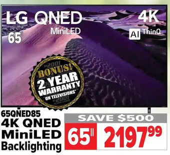 2001 Audio Video Lg 4k qned miniled backlighting 65" offer