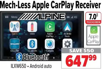 2001 Audio Video Alpine mech-less apple carplay receiver - 7.0" touchscreen offer