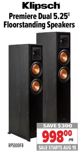 2001 Audio Video Klipsch premiere dual 5.25" floorstanding speakers offer