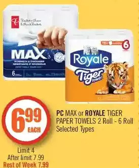 Shoppers Drug Mart Pc max or royale tiger paper towels offer