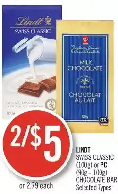 Shoppers Drug Mart Lindt swiss classic or pc chocolate bar offer