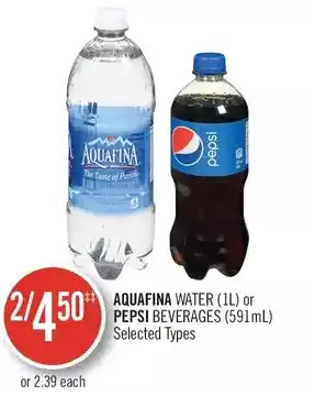 Shoppers Drug Mart Aquafina water or pepsi beverages offer